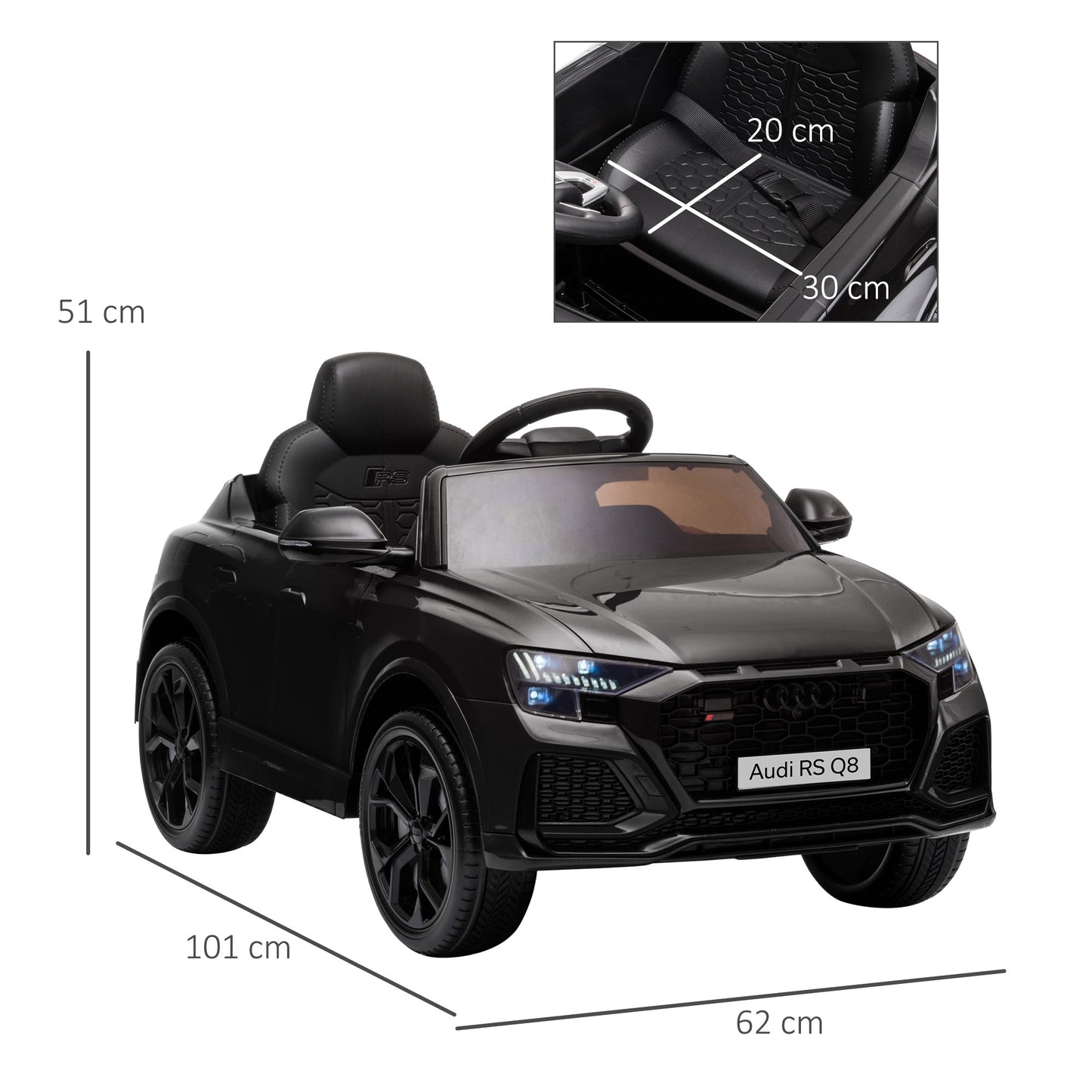 HOMCOM Licensed Audi RS Q8 Electric Ride On Car, with Remote Control, Black