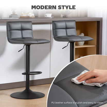 HOMCOM Set of Two Modern Faux Leather Bar Stools - Dark Grey