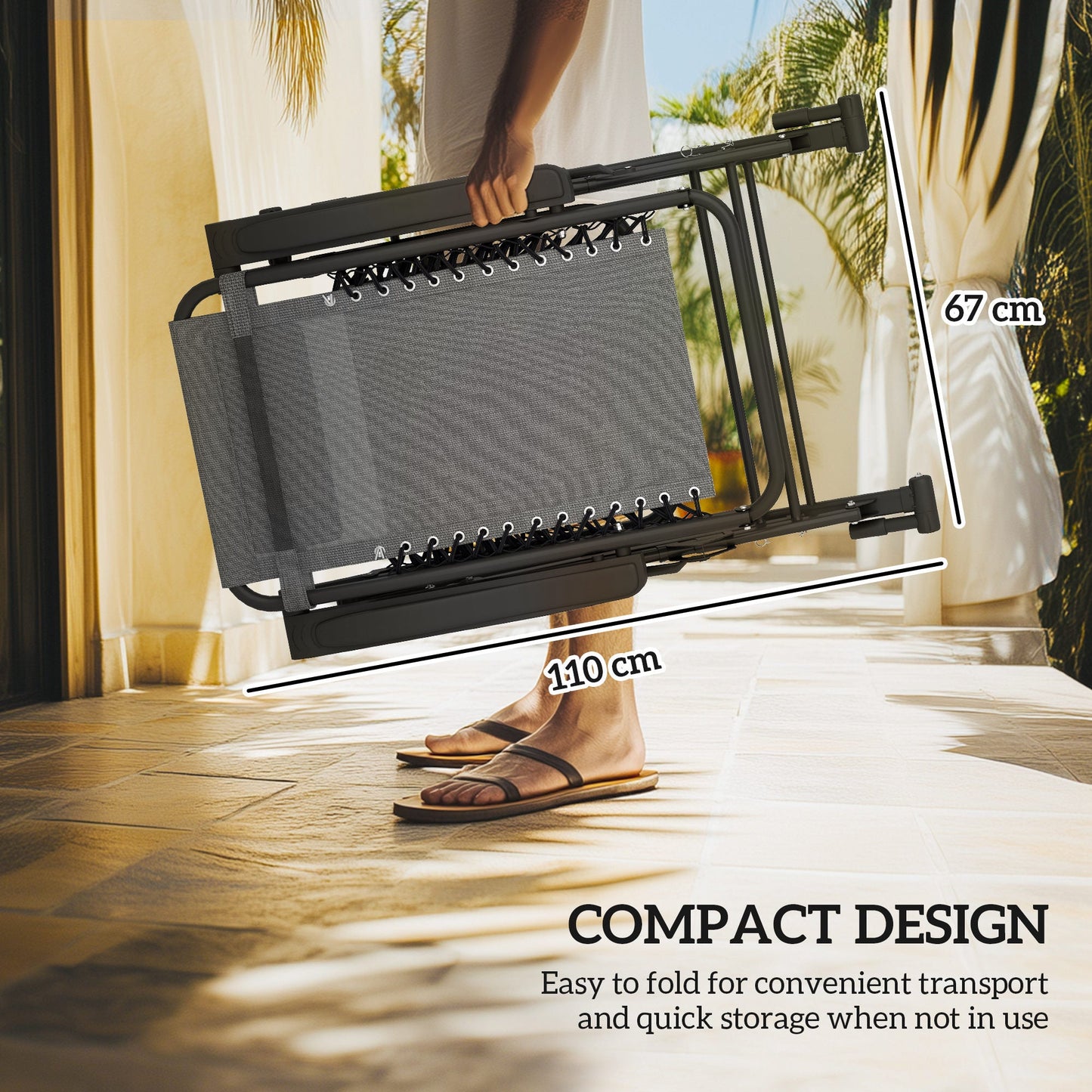 Outsunny Garden Rocking Chair Folding Recliner Outdoor Adjustable Sun Lounger Rocker Zero-Gravity Seat with Headrest Side Holder Patio Deck - Grey