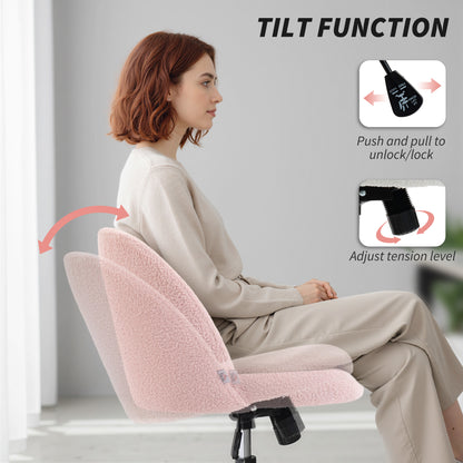 HOMCOM Teddy Fleece Office Chair with Wheels - Light Pink