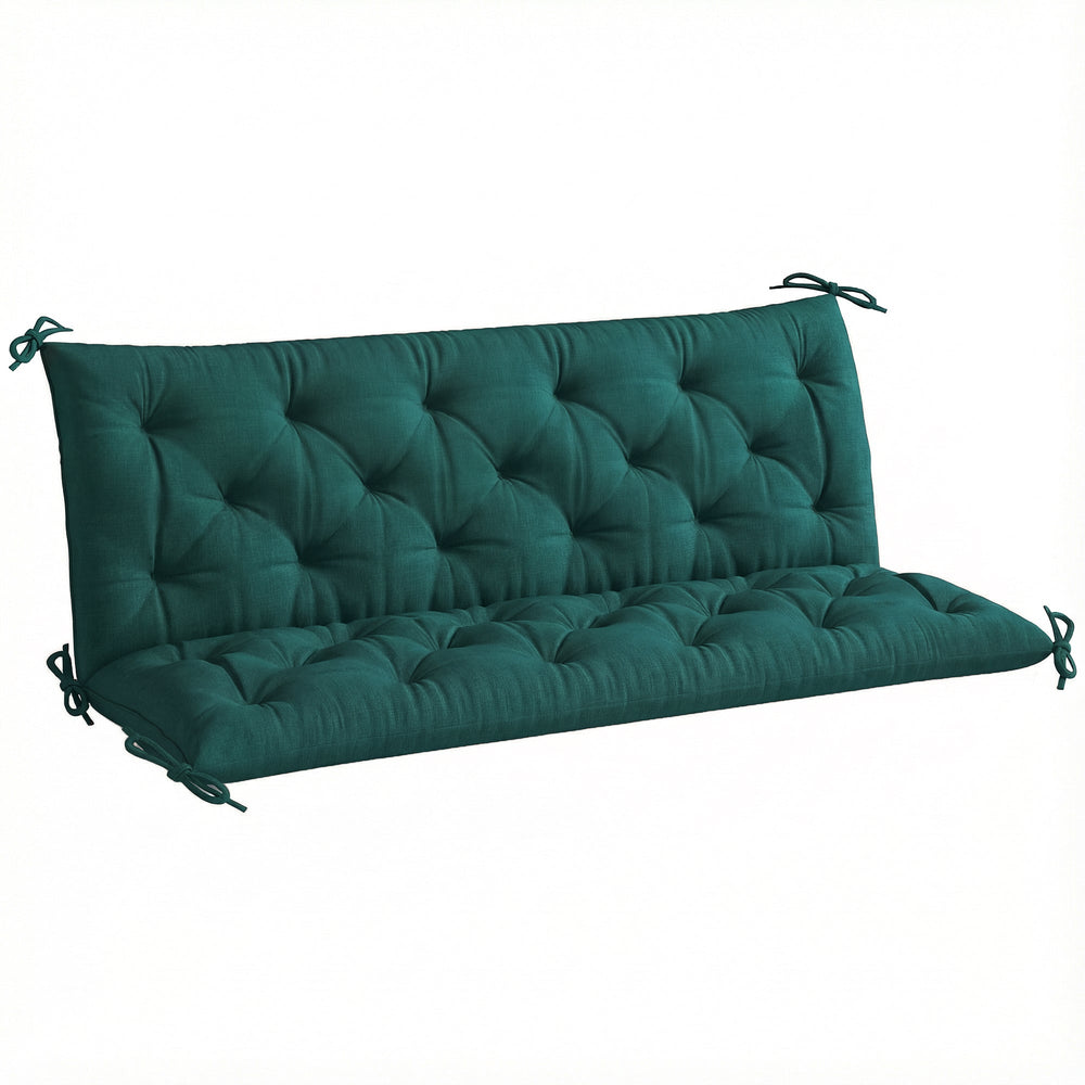 Outsunny 3 Seater Bench Cushion, Garden Chair Cushion with Back and Ties for Indoor and Outdoor Use, 98 x 150 cm, Green