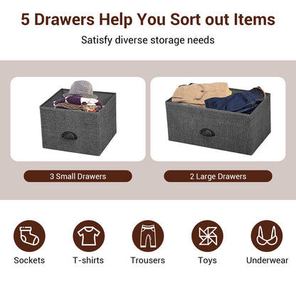 Fabric Drawer Cabinet for Wardrobe, Bedroom, Living Room-Black &amp; Grey