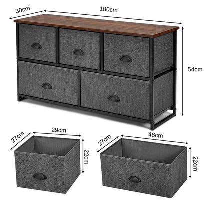 Fabric Drawer Cabinet for Wardrobe, Bedroom, Living Room-Black &amp; Grey