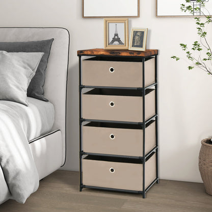 4-Tier Fabric Dresser with Drawers and Metal Frame-Coffee