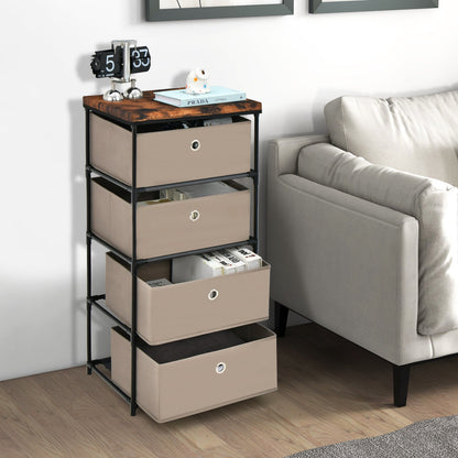 4-Tier Fabric Dresser with Drawers and Metal Frame-Coffee