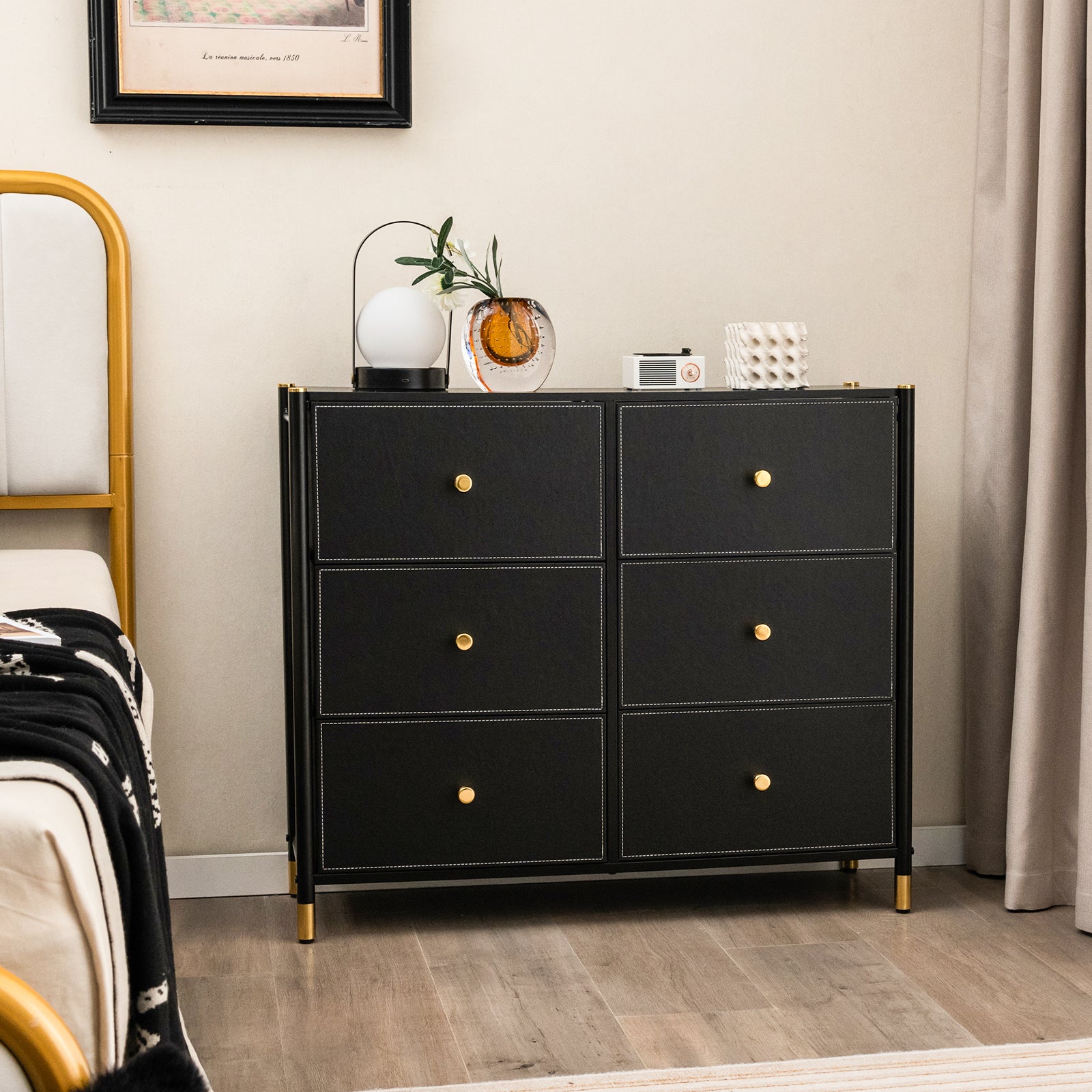 Fabric Dresser Tower for Bedroom with Drawers and Metal Frame-3-Tier