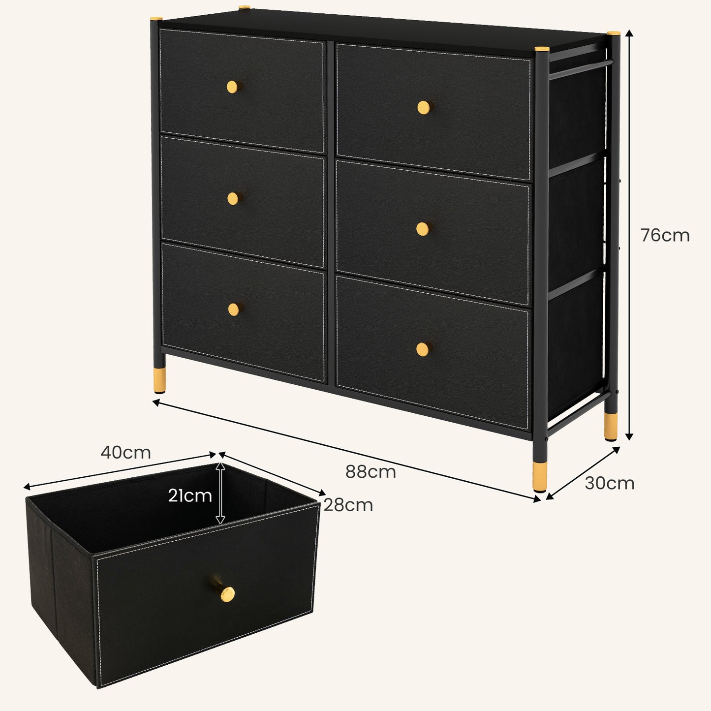 Fabric Dresser Tower for Bedroom with Drawers and Metal Frame-3-Tier