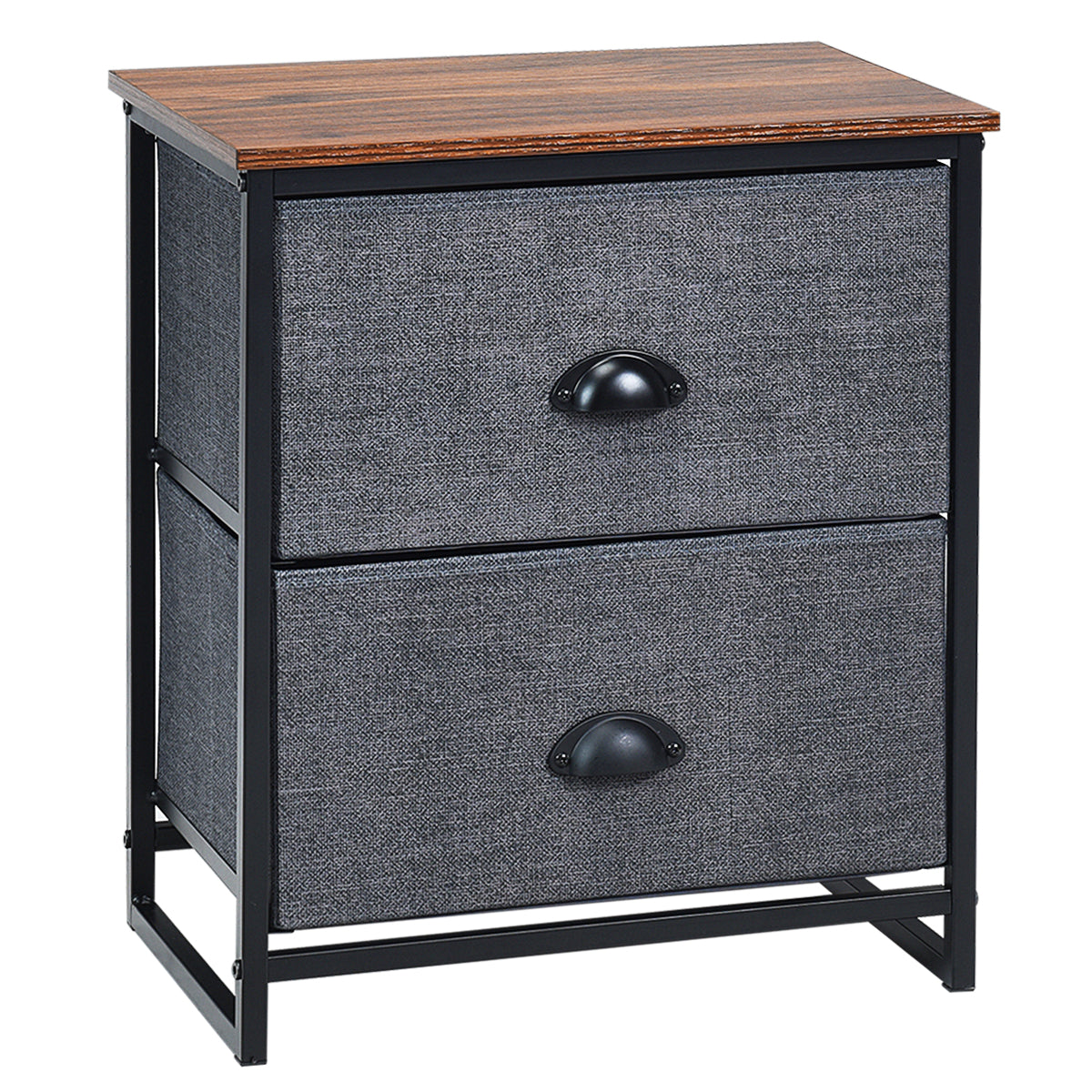 3/4 Fabric Nightstand Bedside Storage Cabinet Folding Drawers-2-Tier-Black