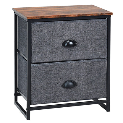 3/4 Fabric Nightstand Bedside Storage Cabinet Folding Drawers-2-Tier-Black