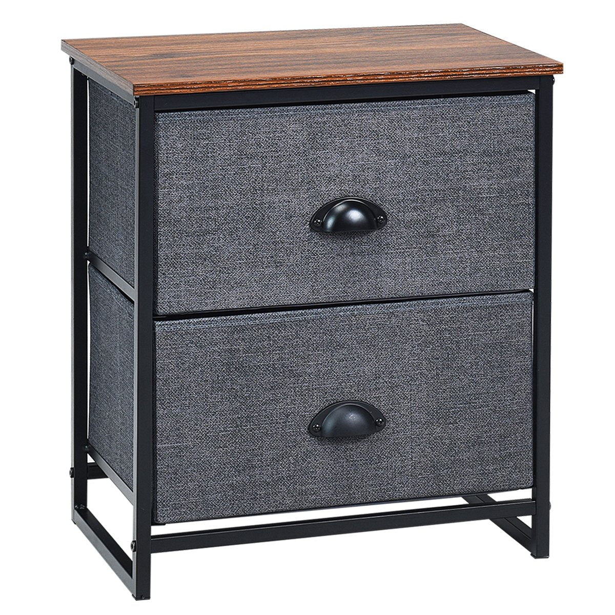 3/4 Fabric Nightstand Bedside Storage Cabinet Folding Drawers-2-Tier-Black