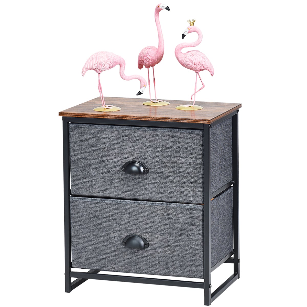 3/4 Fabric Nightstand Bedside Storage Cabinet Folding Drawers-2-Tier-Black