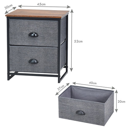 3/4 Fabric Nightstand Bedside Storage Cabinet Folding Drawers-2-Tier-Black