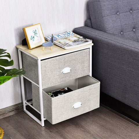 3/4 Fabric Nightstand Bedside Storage Cabinet Folding Drawers-2-Tier-White