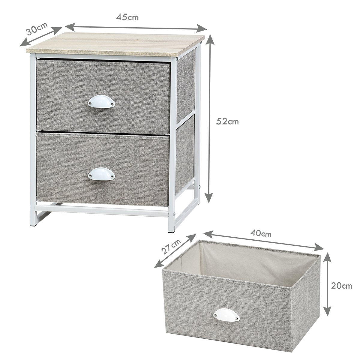 3/4 Fabric Nightstand Bedside Storage Cabinet Folding Drawers-2-Tier-White