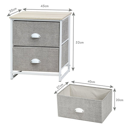 3/4 Fabric Nightstand Bedside Storage Cabinet Folding Drawers-2-Tier-White