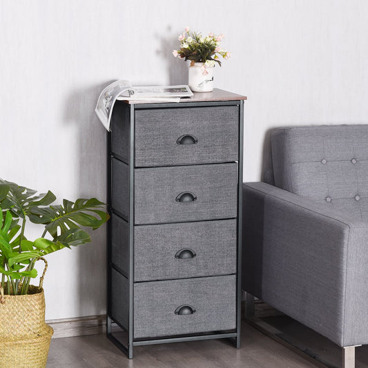 3/4 Fabric Nightstand Bedside Storage Cabinet Folding Drawers-4-Tier-Black
