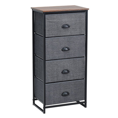 3/4 Fabric Nightstand Bedside Storage Cabinet Folding Drawers-4-Tier-Black