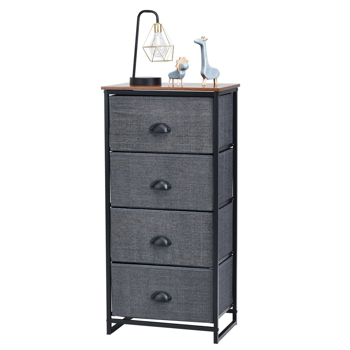 3/4 Fabric Nightstand Bedside Storage Cabinet Folding Drawers-4-Tier-Black