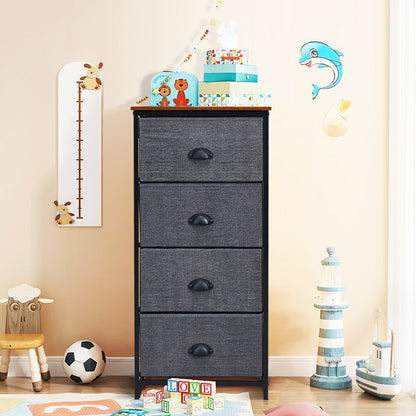 3/4 Fabric Nightstand Bedside Storage Cabinet Folding Drawers-4-Tier-Black