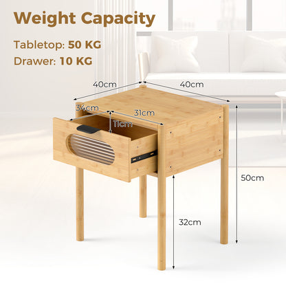 Farmhouse Bedside Table Nightstand Set of 2 with Tempered Glass Decorated Drawer