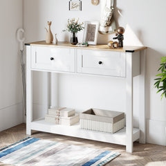Farmhouse Console Table with 2 Drawers 106CM Long Entryway Table-White