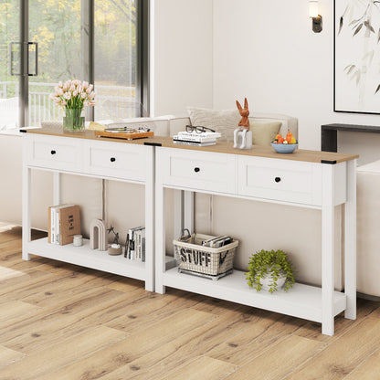 Farmhouse Console Table with 2 Drawers 106CM Long Entryway Table-White