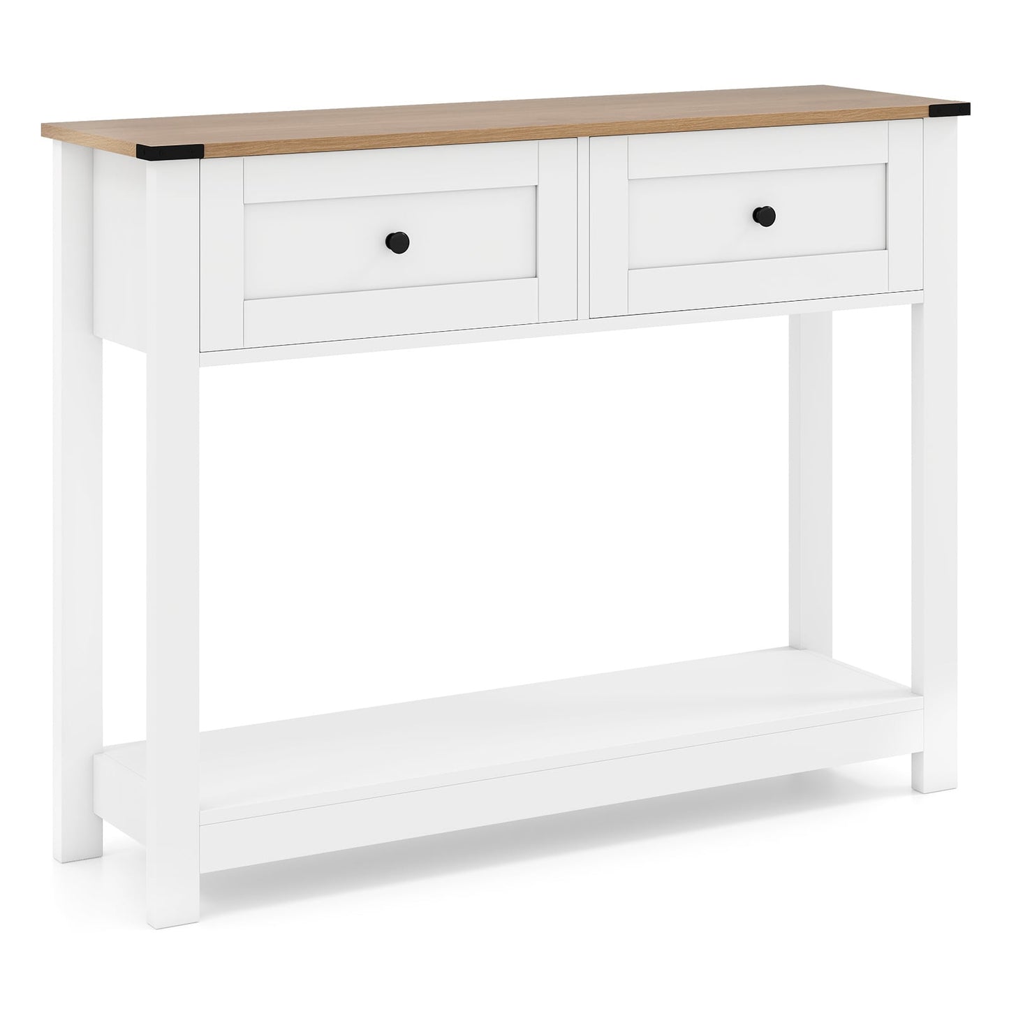 Farmhouse Console Table with 2 Drawers 106CM Long Entryway Table-White