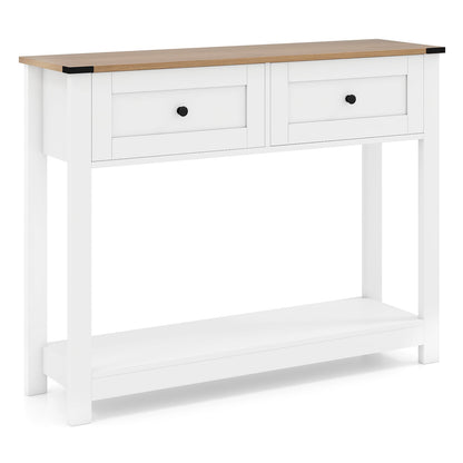 Farmhouse Console Table with 2 Drawers 106CM Long Entryway Table-White