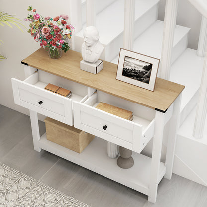 Farmhouse Console Table with 2 Drawers 106CM Long Entryway Table-White