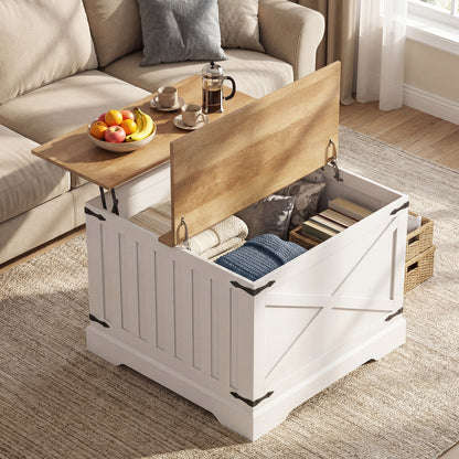 Farmhouse Lift Top Coffee Table 80CM Square Center Table with Hidden Storage Compartment-Brown