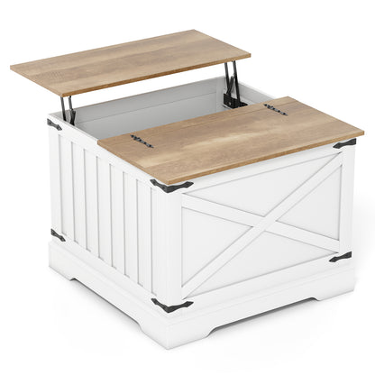 Farmhouse Lift Top Coffee Table 80CM Square Center Table with Hidden Storage Compartment-Brown
