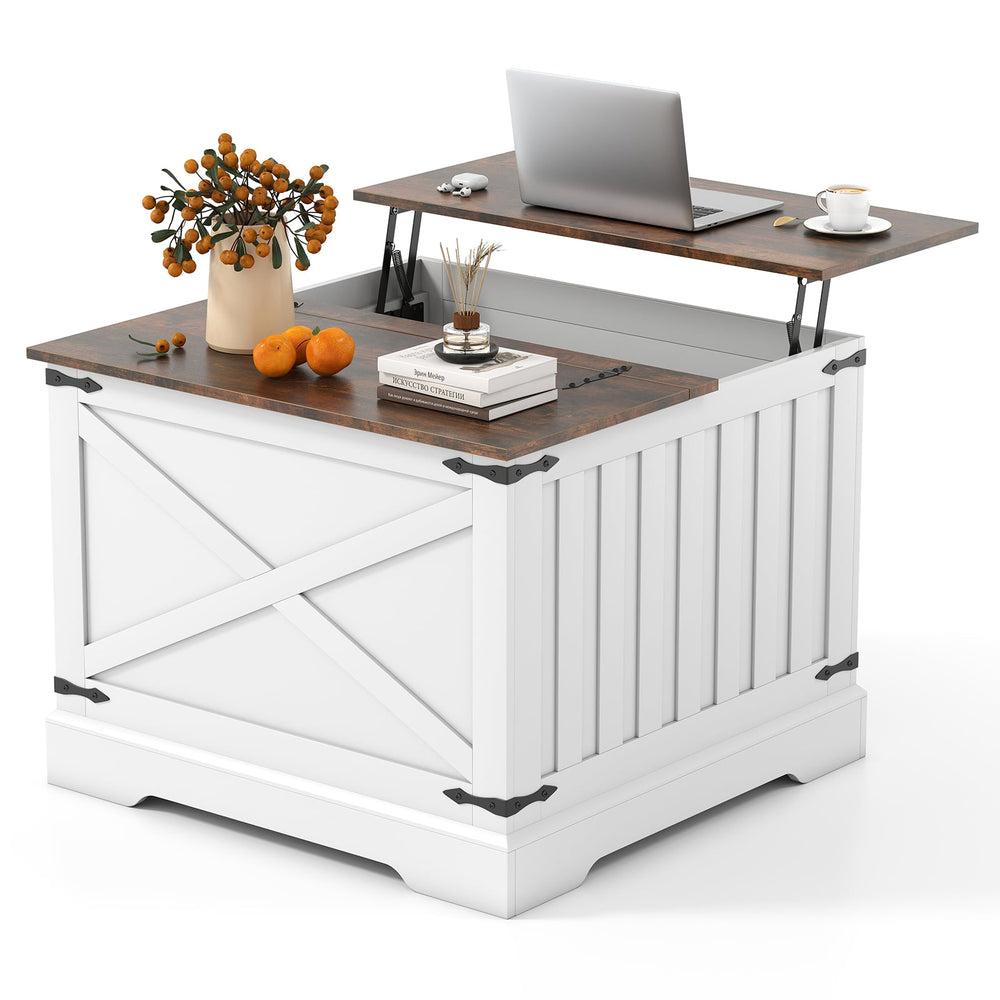 Farmhouse Lift Top Coffee Table 80CM Square Center Table with Hidden Storage Compartment-Rustic Brown