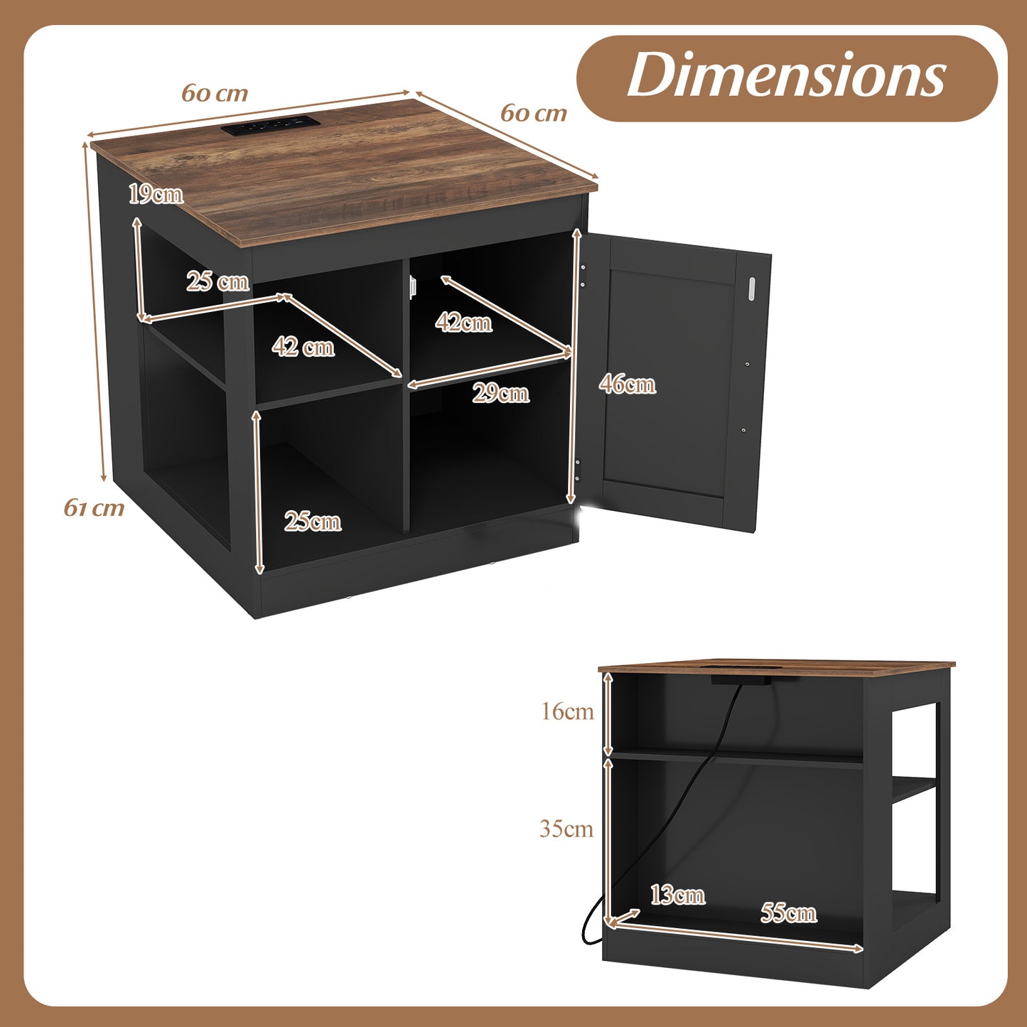 Farmhouse Nightstand Set of 2 with Charging Station Bedside Table with Adjustable Shelf-Black
