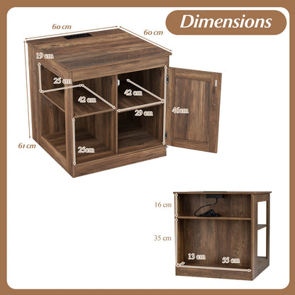 Farmhouse Nightstand Set of 2 with Charging Station Bedside Table with Adjustable Shelf-Brown