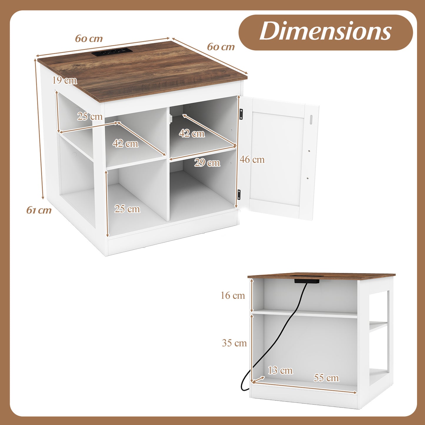 Farmhouse Nightstand Set of 2 with Charging Station Bedside Table with Adjustable Shelf-White