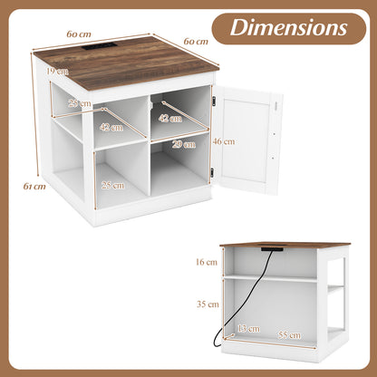 Farmhouse Nightstand Set of 2 with Charging Station Bedside Table with Adjustable Shelf-White