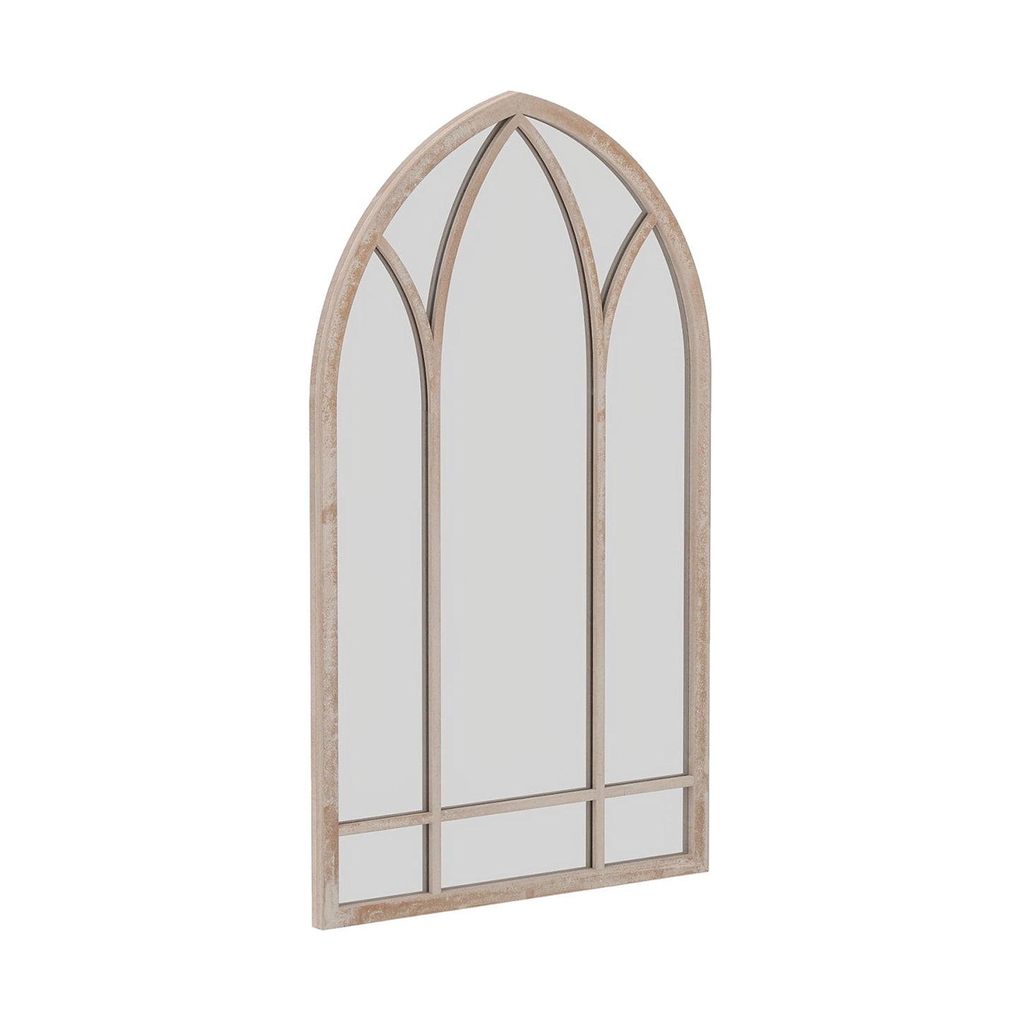 Farmhouse Window Pane Mirror Large Arched Wall Mounted Mirror with Metal Frame 83 x 48 cm-Grey