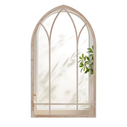 Farmhouse Window Pane Mirror Large Arched Wall Mounted Mirror with Metal Frame 83 x 48 cm-Grey