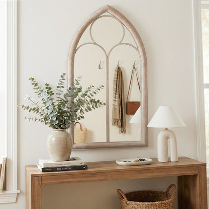 Farmhouse Window Pane Mirror Large Arched Wall Mounted Mirror with Metal Frame-Grey