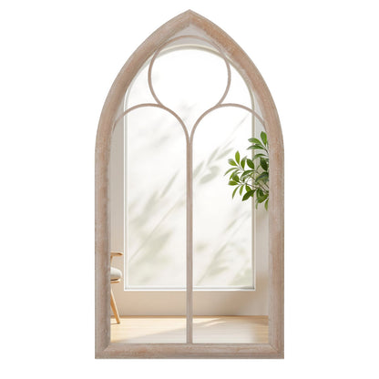 Farmhouse Window Pane Mirror Large Arched Wall Mounted Mirror with Metal Frame-Grey