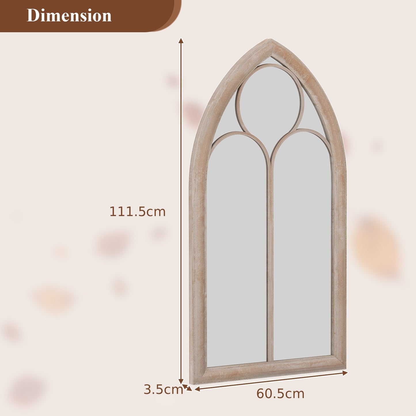 Farmhouse Window Pane Mirror Large Arched Wall Mounted Mirror with Metal Frame-Grey