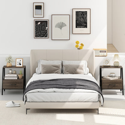 Farmhouse 3-Tier Nightstand with Drawer and Open Shelf for Living Room Bedroom-Grey