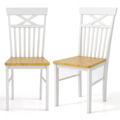 Farmhouse Dining Chair Set of 2 Wooden Kitchen Chair with Rubber Wood Frame-Natural