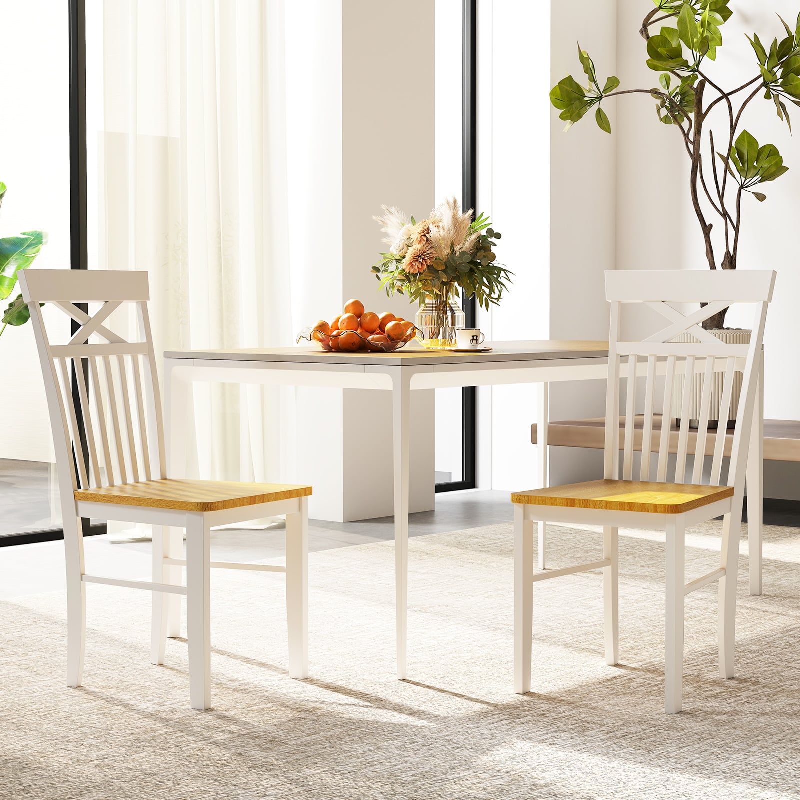 Farmhouse Dining Chair Set of 4 Wooden Kitchen Chair with Rubber Wood Frame