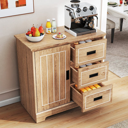 Farmhouse Sideboard Buffet Cabinet with Sliding Doors and 3 Drawers-Natural