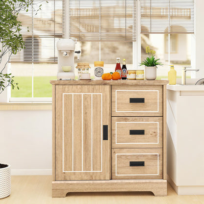 Farmhouse Sideboard Buffet Cabinet with Sliding Doors and 3 Drawers-Natural