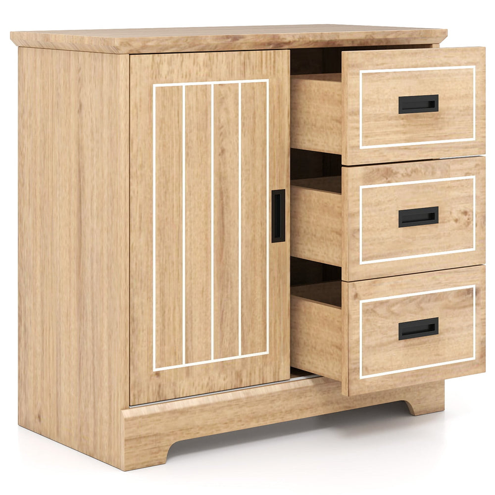 Farmhouse Sideboard Buffet Cabinet with Sliding Doors and 3 Drawers-Natural