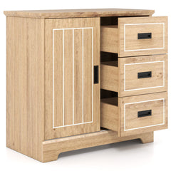Farmhouse Sideboard Buffet Cabinet with Sliding Doors and 3 Drawers-Natural