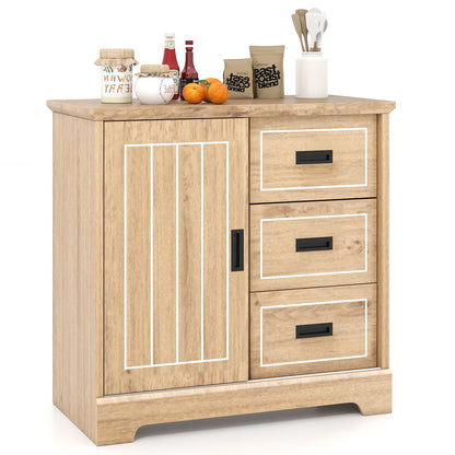Farmhouse Sideboard Buffet Cabinet with Sliding Doors and 3 Drawers-Natural