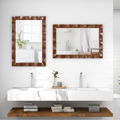 Farmhouse Wall Mirror Rubber Wood Rustic Style Wall Mirror-Brown